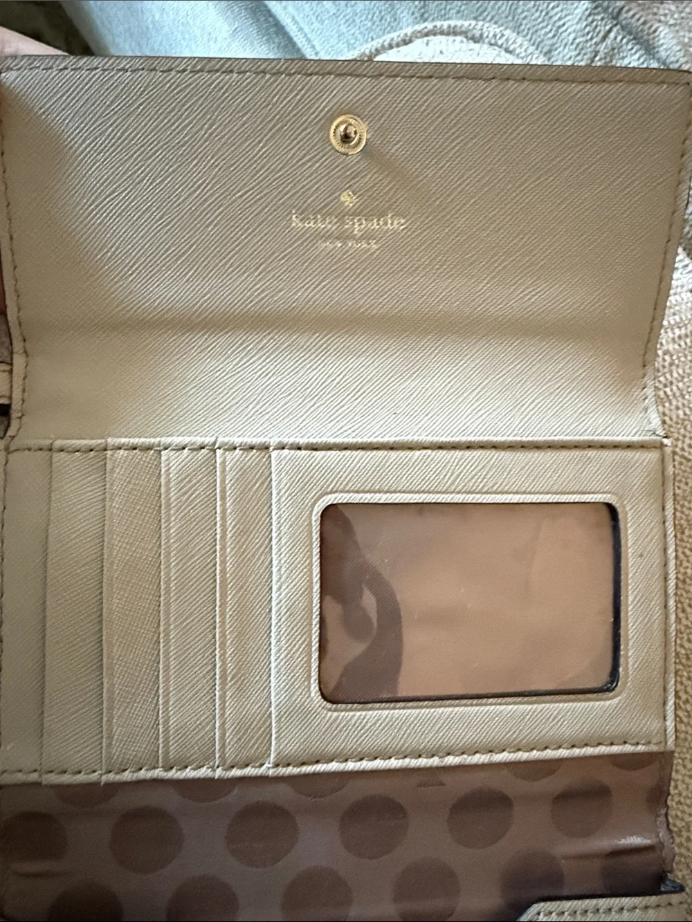 kate spade Taupe Leather Card Holder with Gold Accent
